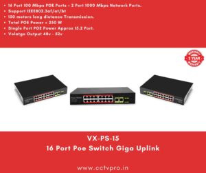 16 Port POE Switch Giga Uplink