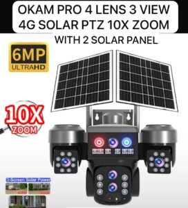 4g Solar 3MP PTZ 10X Zoom 4 lens 3 View with 2 Solar Panels OKAM Pro App